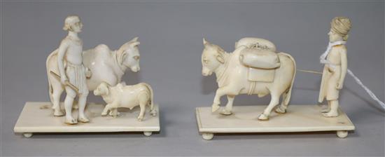 Two early 20th century Indian ivory groups 8cm